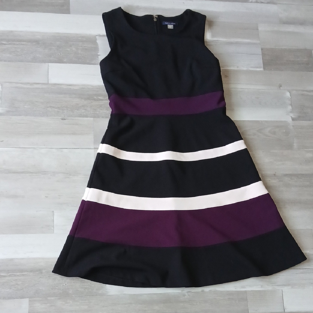 Tommy Hilfiger Black and Purple Striped Mini Dress